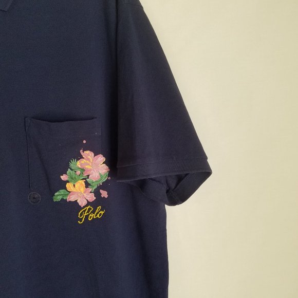 NEW Polo Ralph Lauren Floral Painted Design Polo Shirt Mens Custom Slim Fit XL - Picture 3 of 7